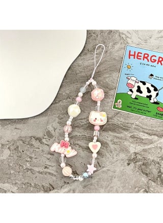 Kawaii Beaded  Phone Charms Strap Cute kitten Cell Phone Lanyard Wrist Strap - view 5